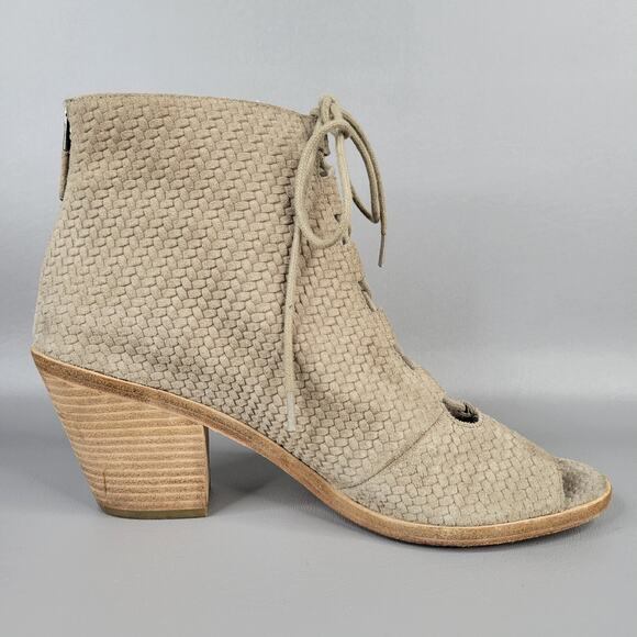 Eileen Fisher Womens Slew Ankle Bootie Peep Toe Lace Up Zip Suede Tan Size 8.5 M - Picture 3 of 11